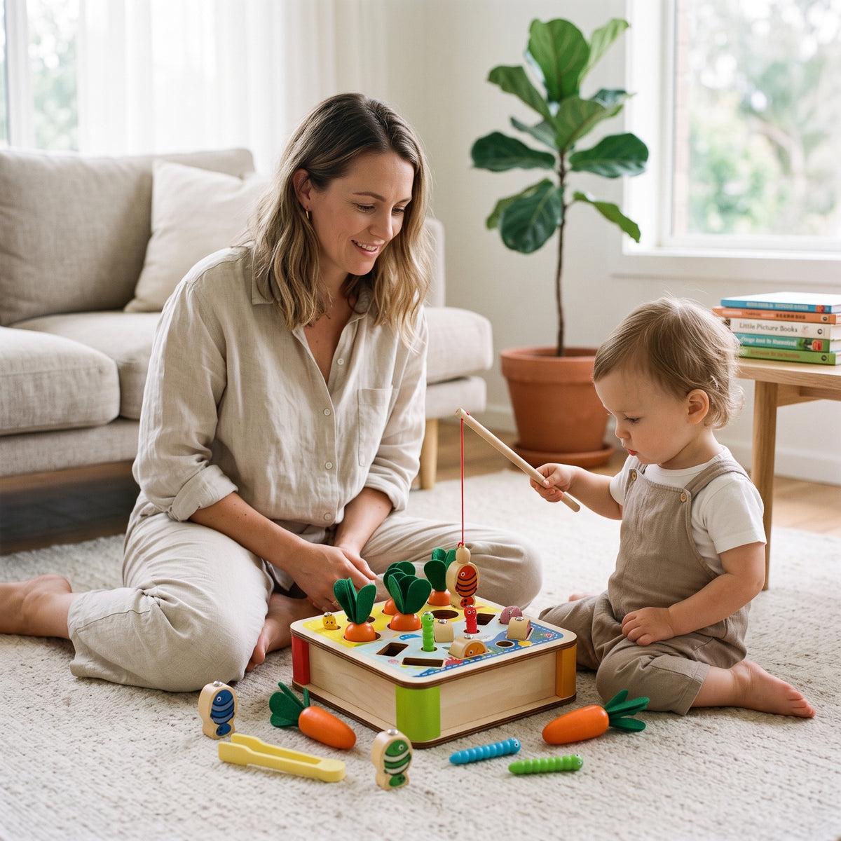 3 in 1 Wooden Magnetic Fishing & Carrot Game