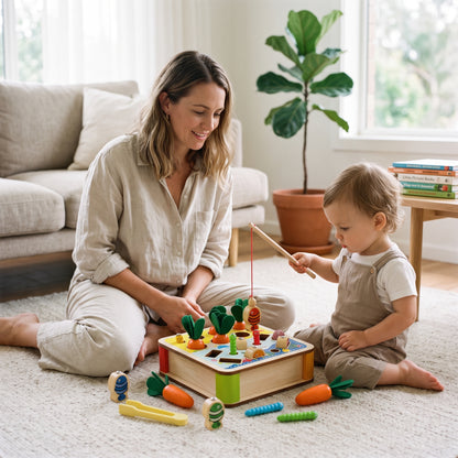 3 in 1 Wooden Magnetic Fishing & Carrot Game