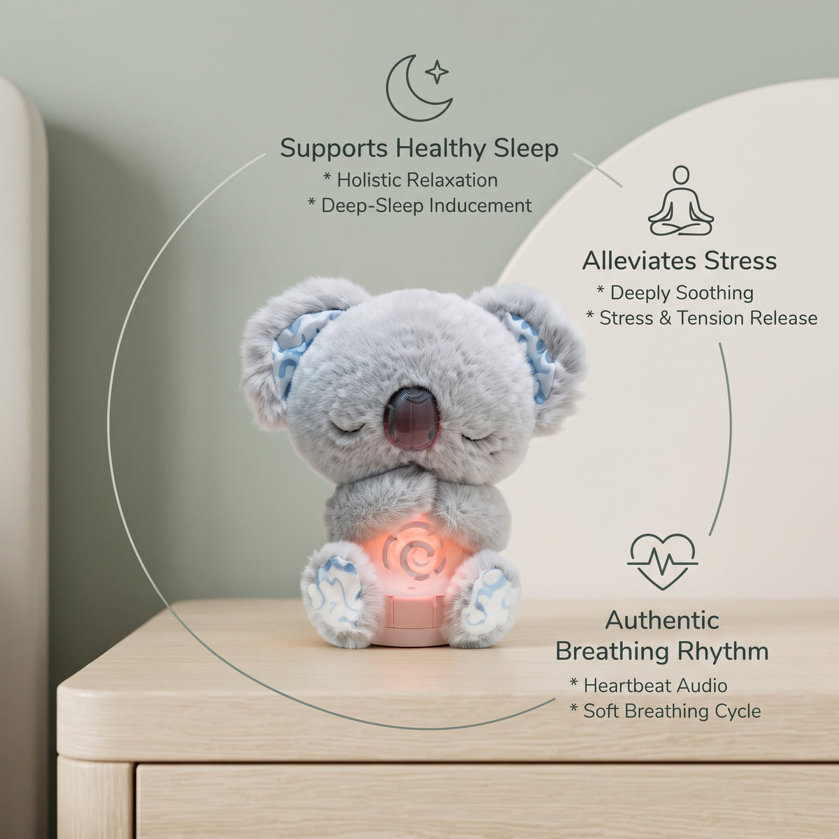 Interactive Breathing Plush Toy with Light, Sound & Moving Ears