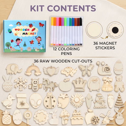 36-Piece DIY Wooden Magnet Painting Kit for Kids