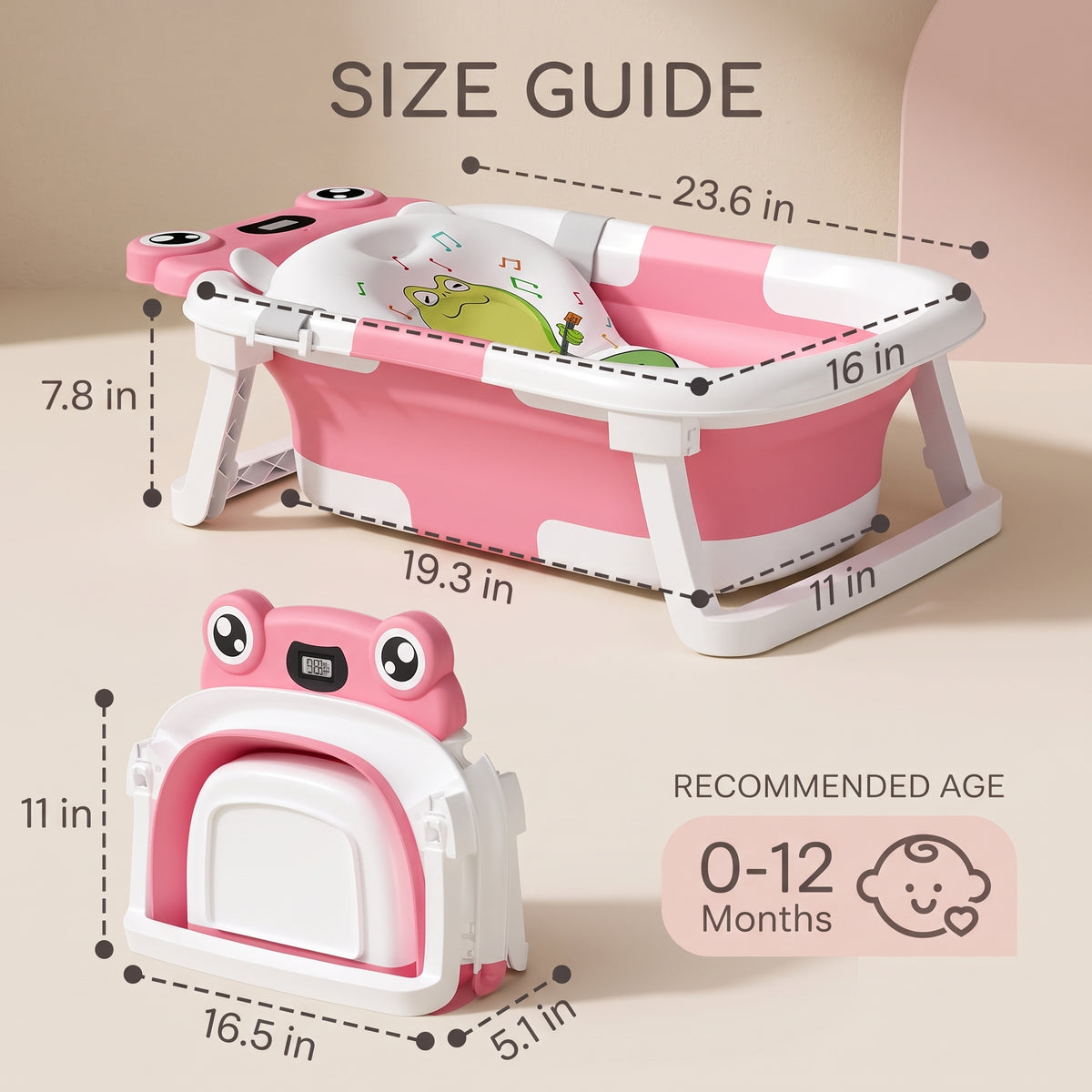 Foldable Baby Bathtub with Digital Temperature Display