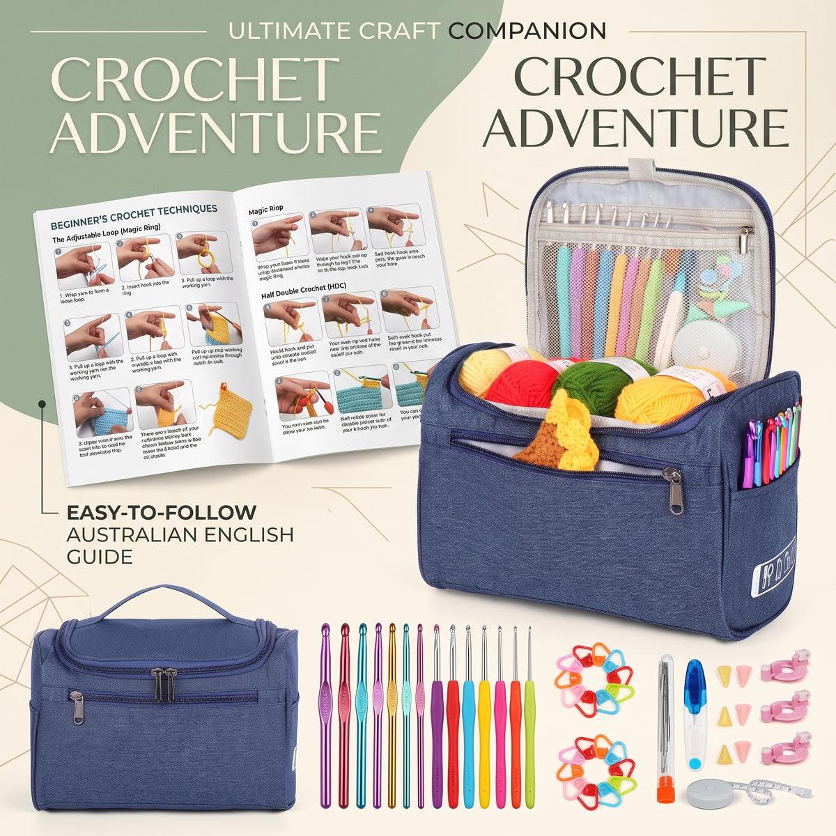 Beginner Crochet Bag with Yarn, Crochet Hooks & Accessories
