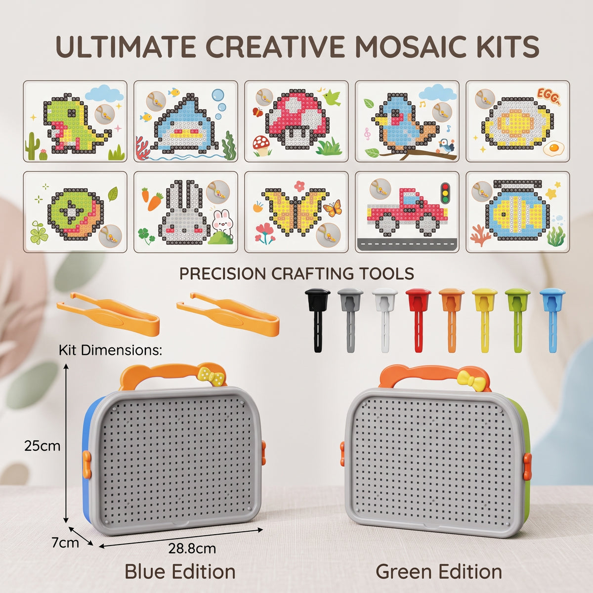 Kids DIY Mosaic Pegboard Puzzle Set with Storage Case