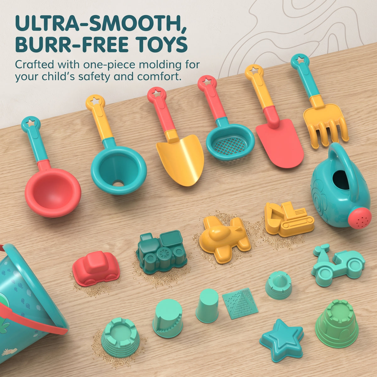 18 Piece Kids Beach Toy Set with Bucket & Sand Tools