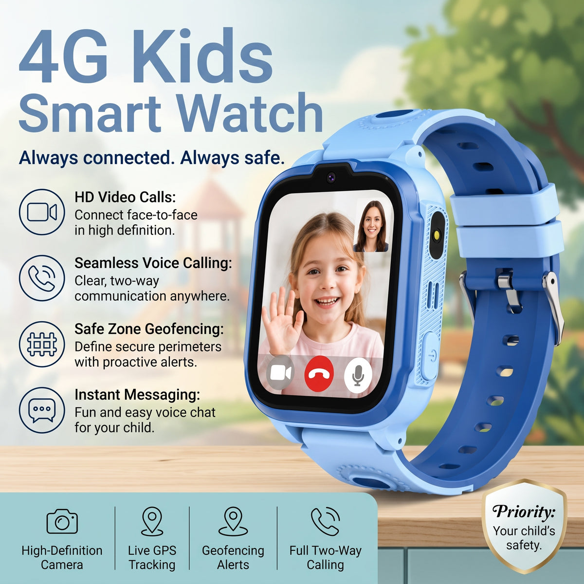 4G Kids Smart Watch with Video Call, Camera & Location Tracking