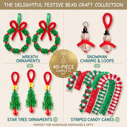 40-Piece Christmas Beaded Ornament Craft Kit for Kids & Families