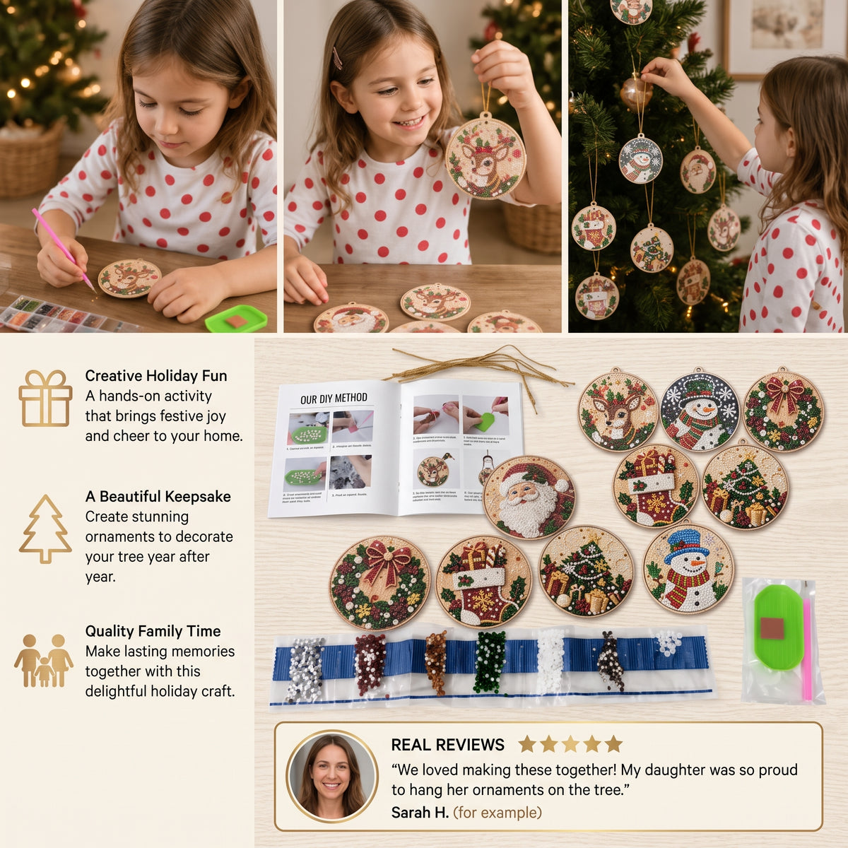 DIY Christmas Diamond Painting Ornament Kit for Kids