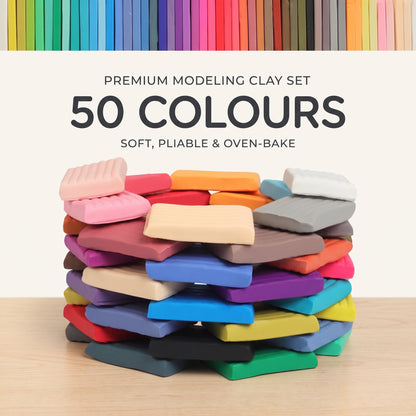 50 Colour Polymer Clay Kit – Oven Bake DIY Craft Set for Kids