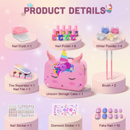 Kids Nail Polish Set with Dryer & Nail Art Kit