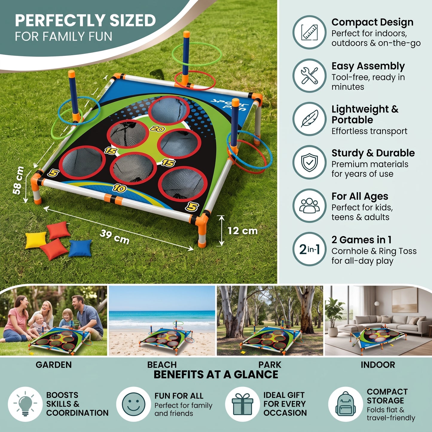 2-in-1 Cornhole & Ring Toss Game Set