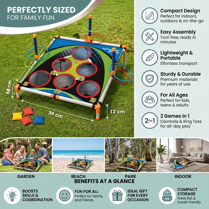 2-in-1 Cornhole & Ring Toss Game Set