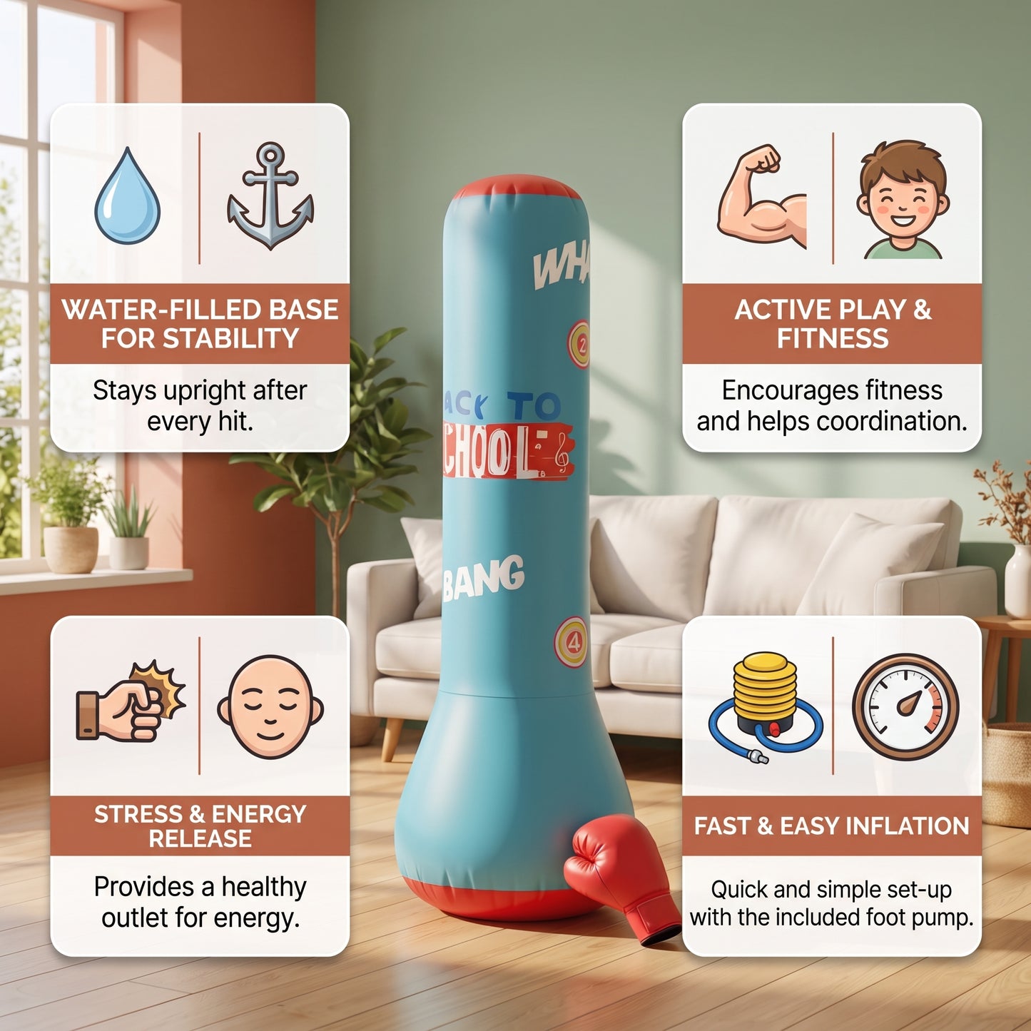 Inflatable Kids Boxing Bag with Water Base