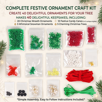 40-Piece Christmas Beaded Ornament Craft Kit for Kids & Families