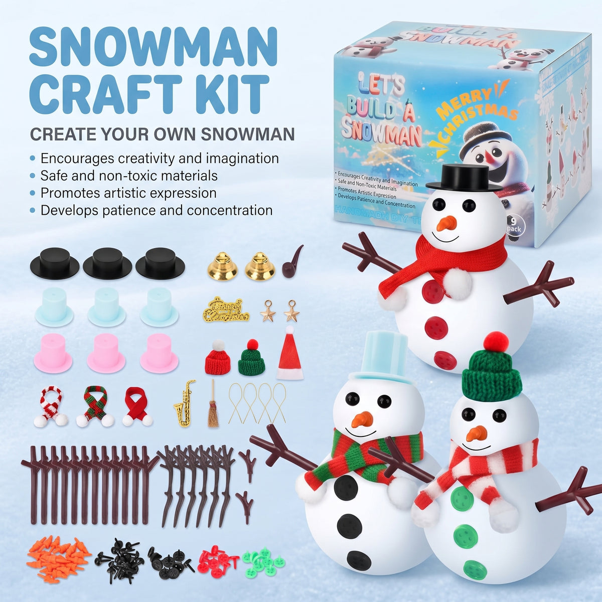 9 Pack DIY Snowman Clay Kit for Kids – Christmas Craft Set