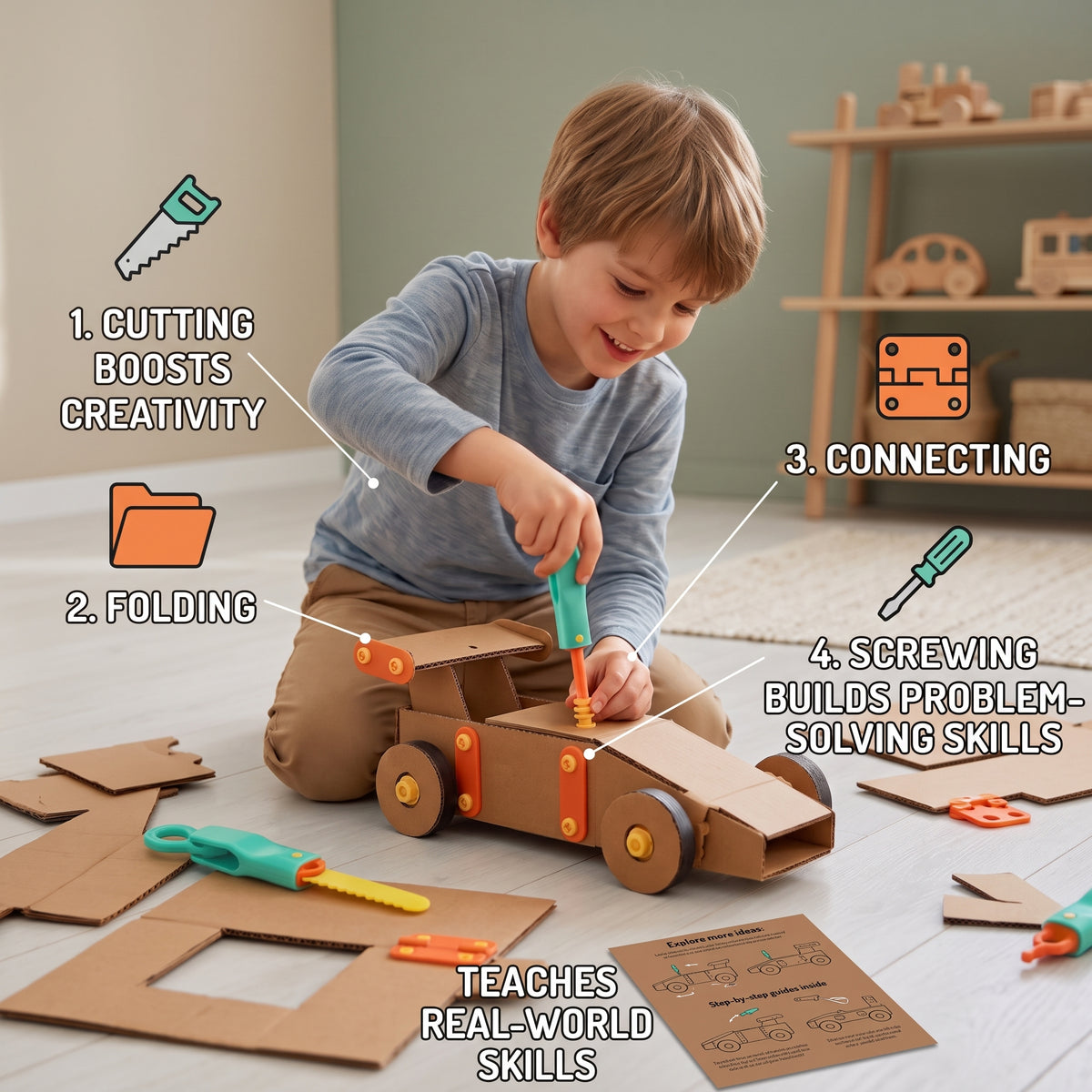100-Piece Cardboard Construction Tool Set for Kids