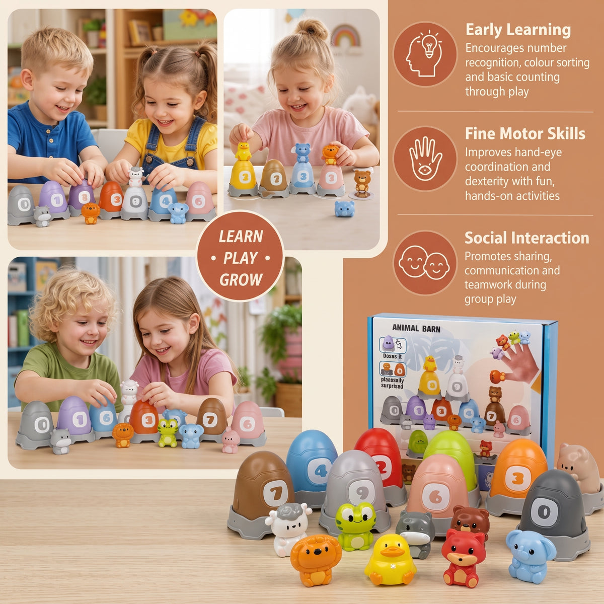 Montessori Animal Finger Puppet & Colour Sorting Set