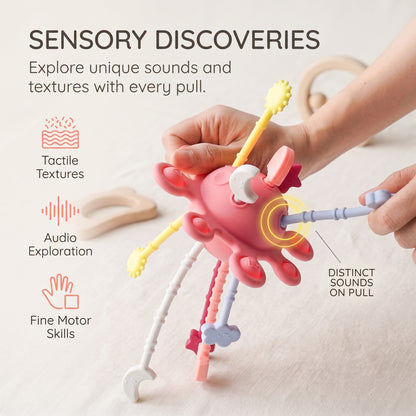 Silicone Pull String Sensory Teether Toy for Babies