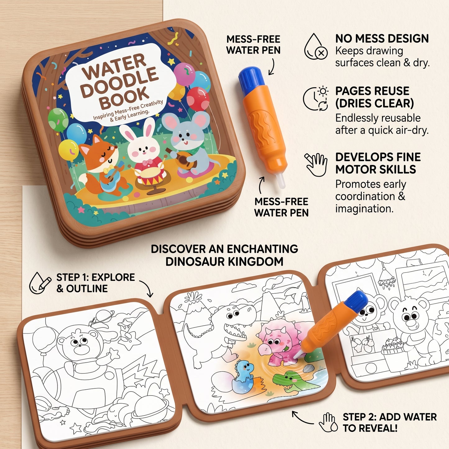 Reusable Montessori Water Doodle Book for Kids