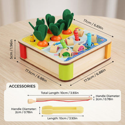 3 in 1 Wooden Magnetic Fishing & Carrot Game