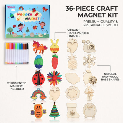36-Piece DIY Wooden Magnet Painting Kit for Kids