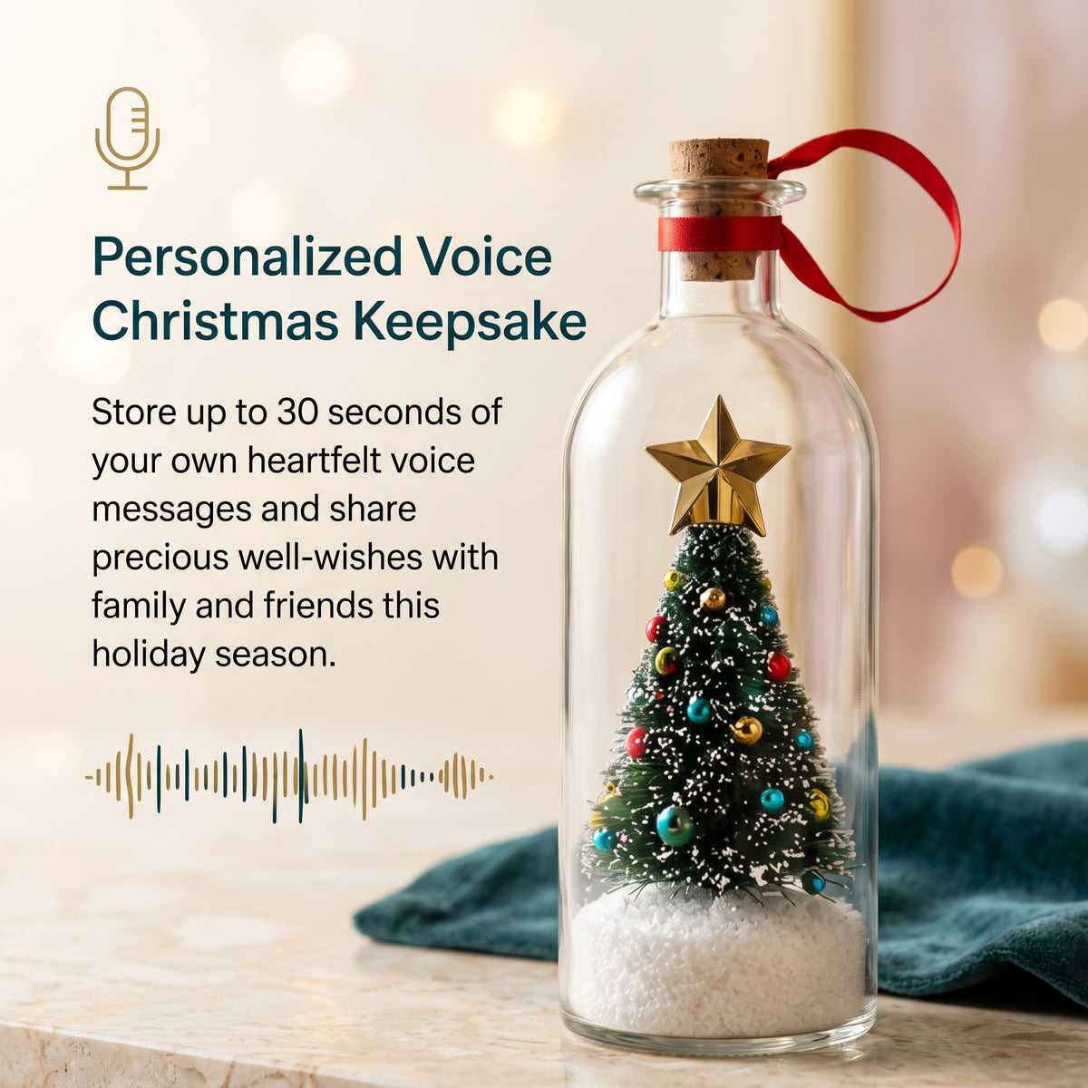 Recordable Christmas Message Glas Bottle with Mini Tree