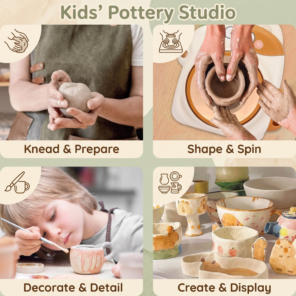 Kids Air Dry Clay Pottery Wheel Kit