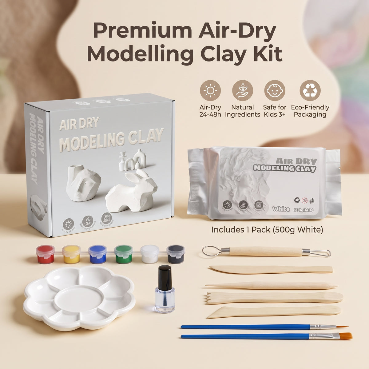 Kids Air Dry Clay Kit – 6 Colours with Sculpting Tools