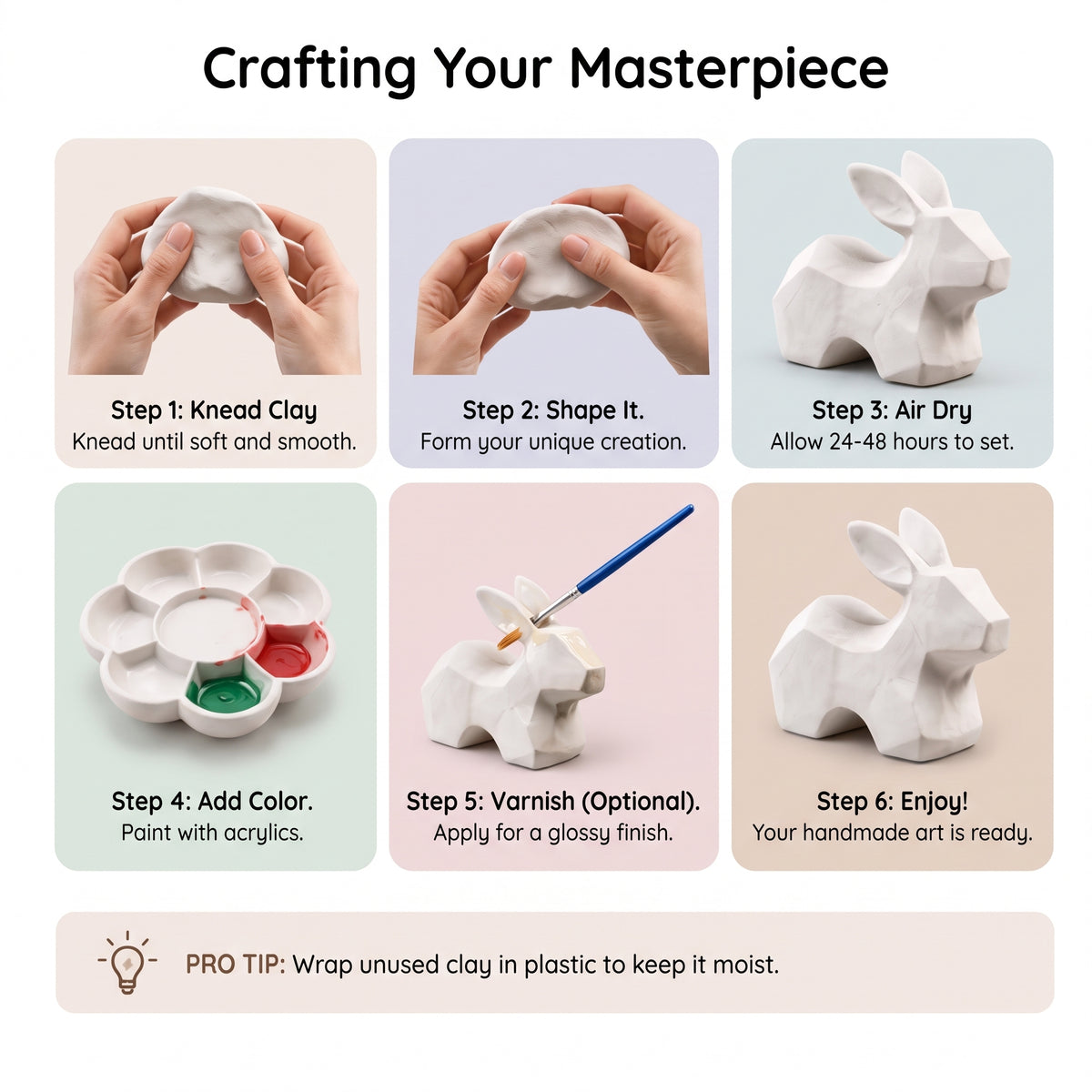 Kids Air Dry Clay Kit – 6 Colours with Sculpting Tools