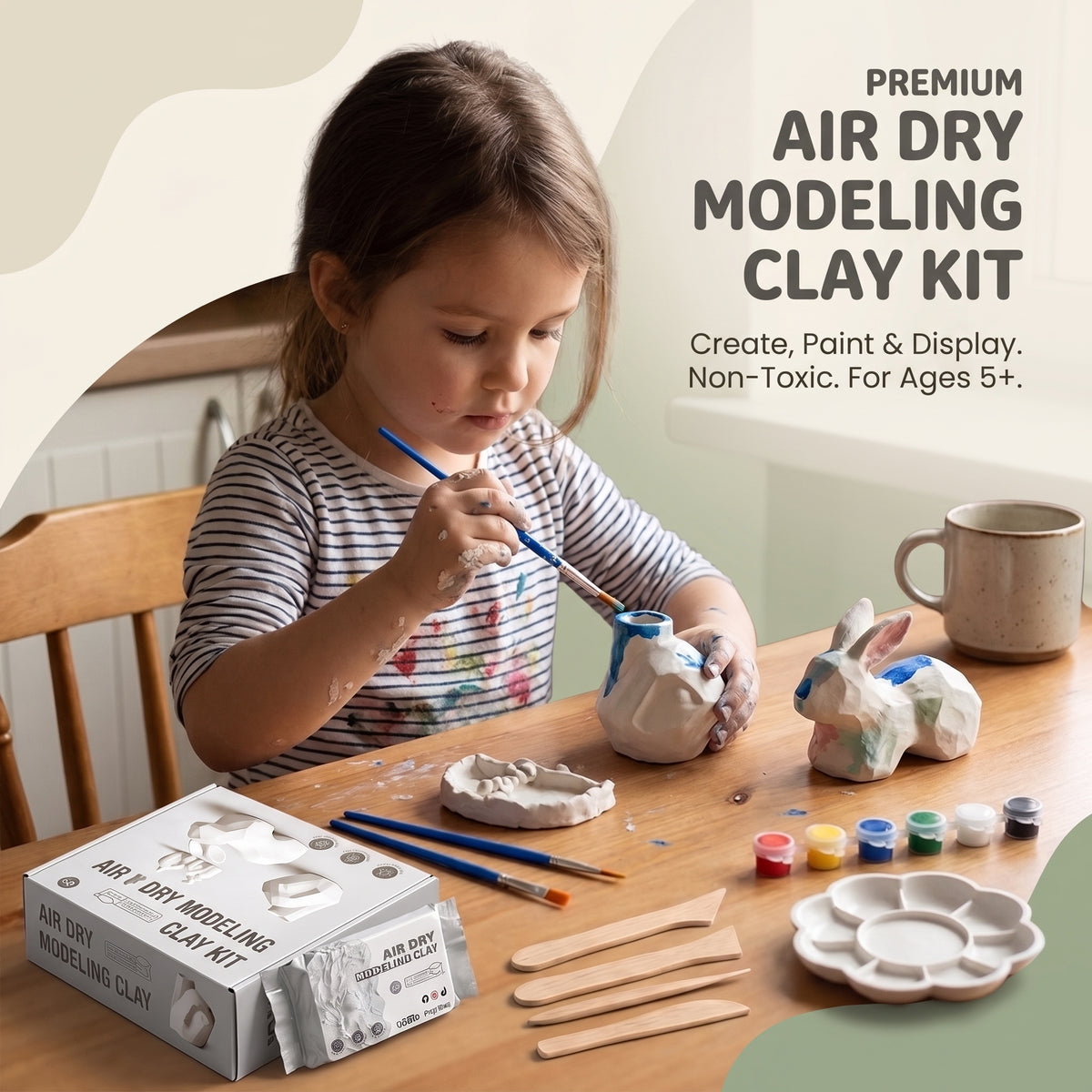 Kids Air Dry Clay Kit – 6 Colours with Sculpting Tools