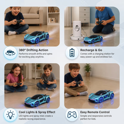 Remote Control Drift Car with LED Lights & Spray Effect