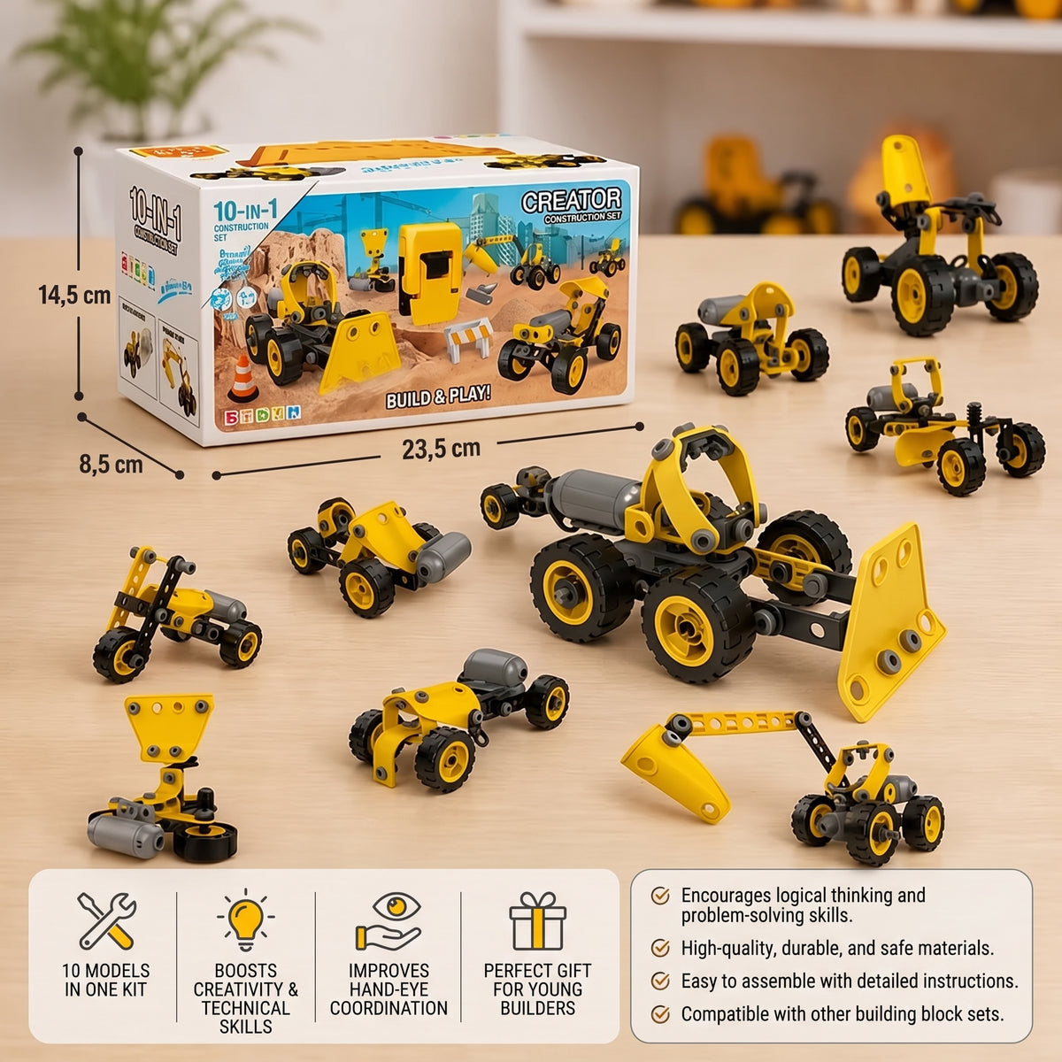 10-in-1 Electric Construction Vehicle Building Kit for Kids
