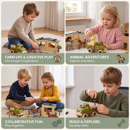 DIY Farm Truck & Horse Stable Playset for Kids
