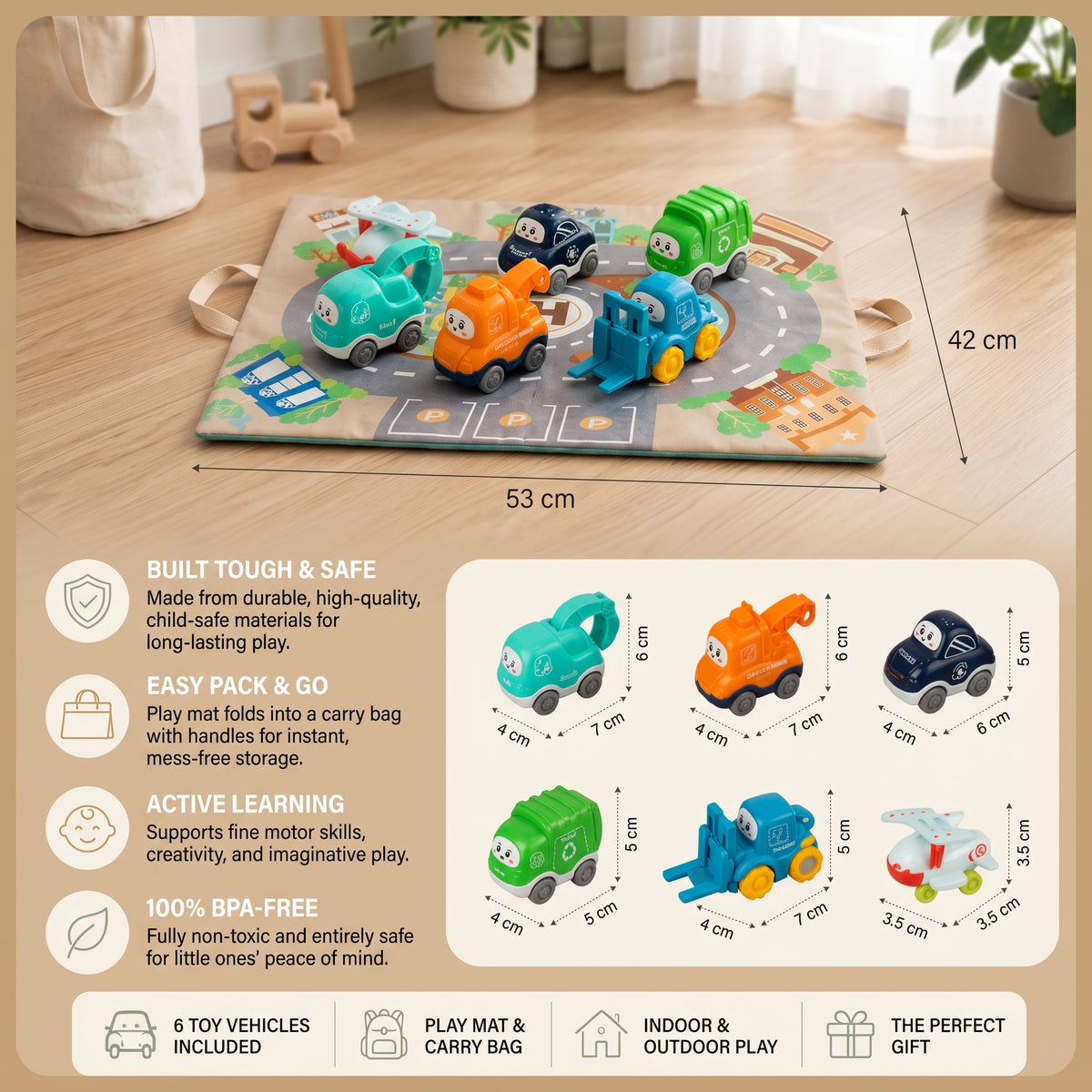 Toddler Toy Cars & Trucks Set with Play Mat and Storage Bag
