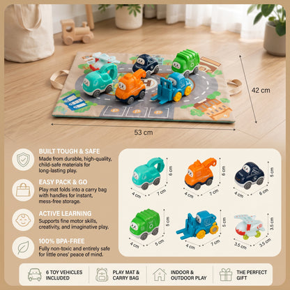 Toddler Toy Cars & Trucks Set with Play Mat and Storage Bag