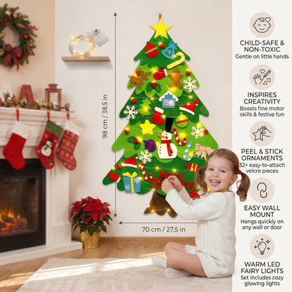 DIY Felt Christmas Tree for Kids – Wall Hanging with Removable Ornaments with Lights
