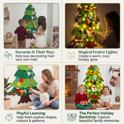 DIY Felt Christmas Tree for Kids – Wall Hanging with Removable Ornaments with Lights