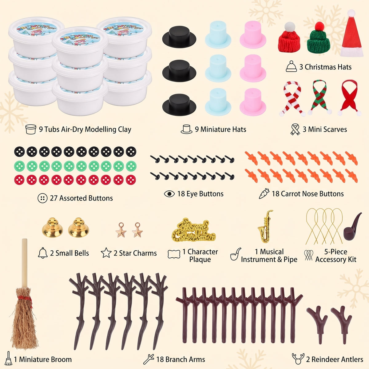 9 Pack DIY Snowman Clay Kit for Kids – Christmas Craft Set