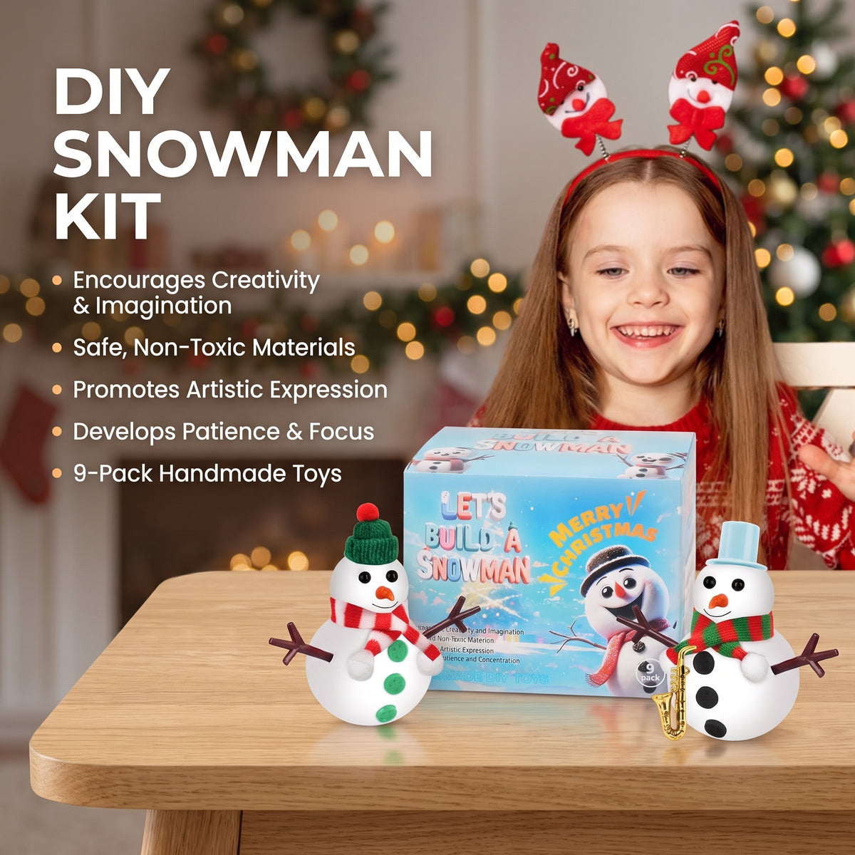 9 Pack DIY Snowman Clay Kit for Kids – Christmas Craft Set