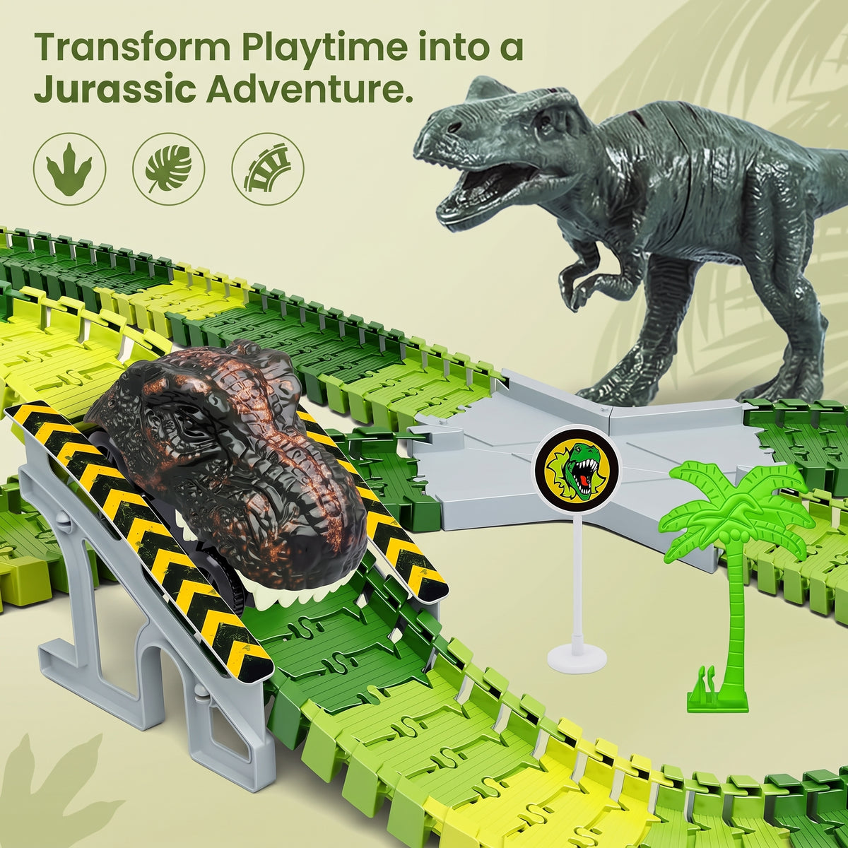 223-Piece Dinosaur Race Track Set – Flexible DIY Racing Toy for Kids