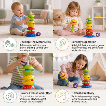 2-in-1 Spinning Stacking & Ball Drop Rattle Toy