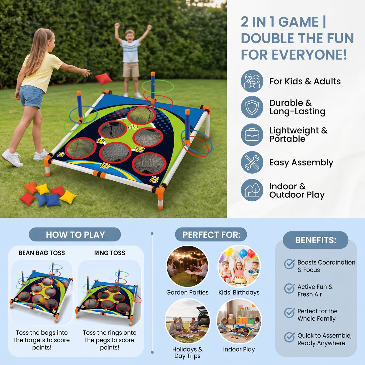 2-in-1 Cornhole & Ring Toss Game Set