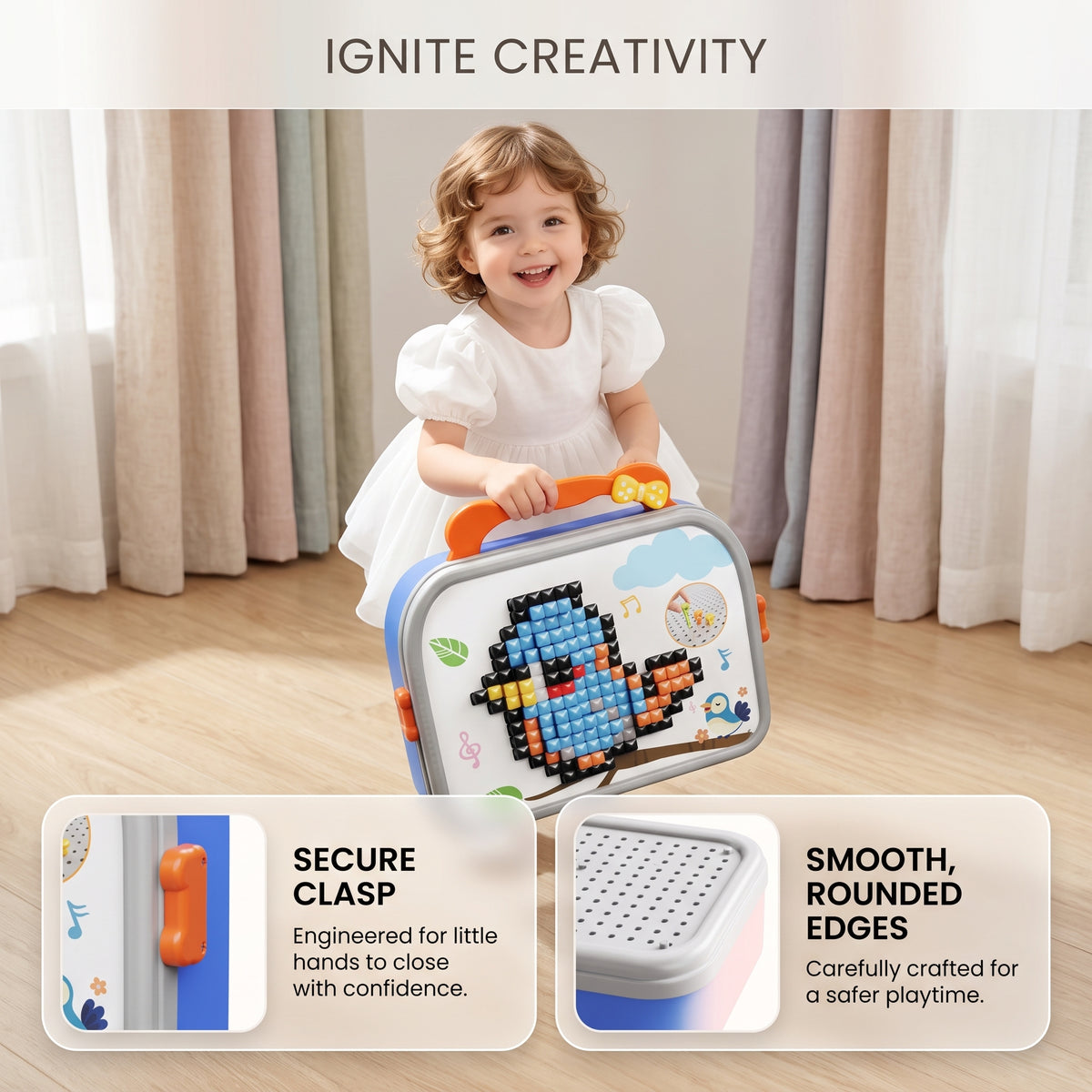 Kids DIY Mosaic Pegboard Puzzle Set with Storage Case