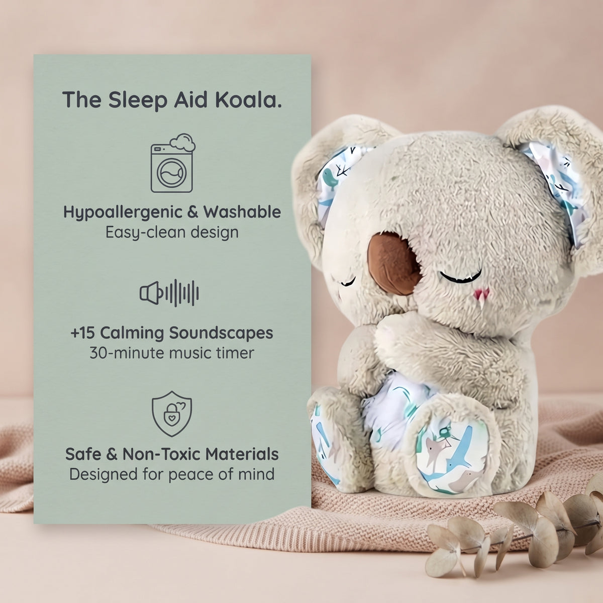 Interactive Breathing Plush Toy with Light, Sound & Moving Ears