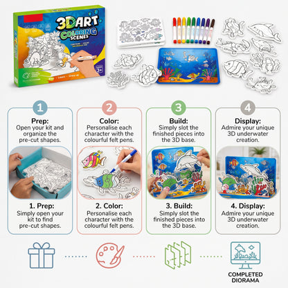 3D Pop-Up Colouring Book for Kids with Watercolour Pens