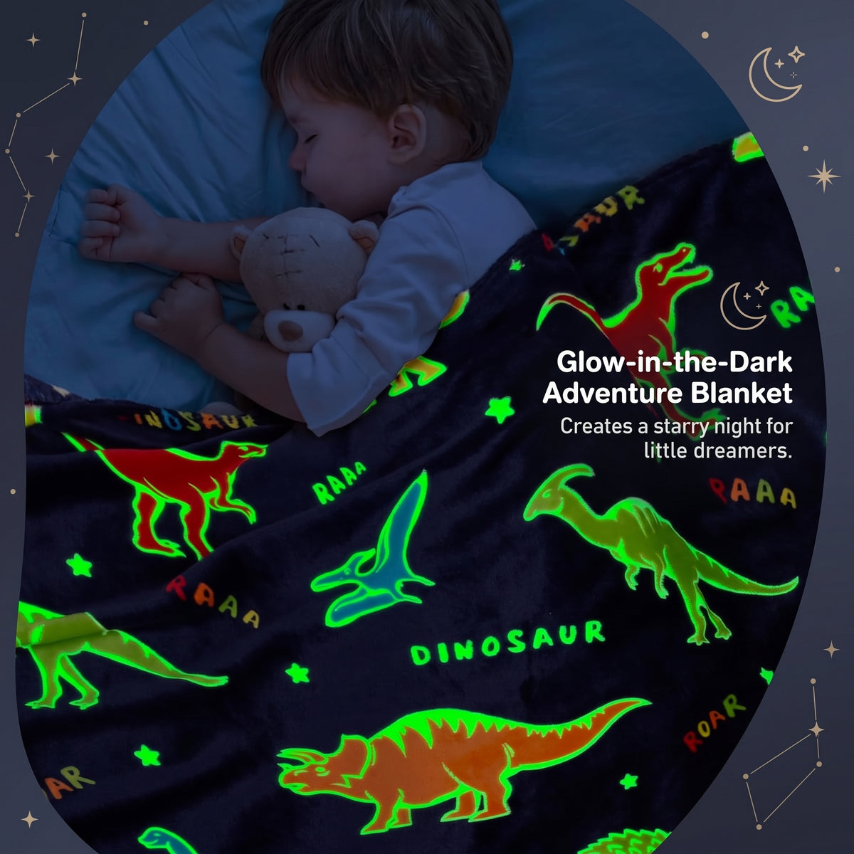 Glow in the Dark Dinosaur Blanket for Kids