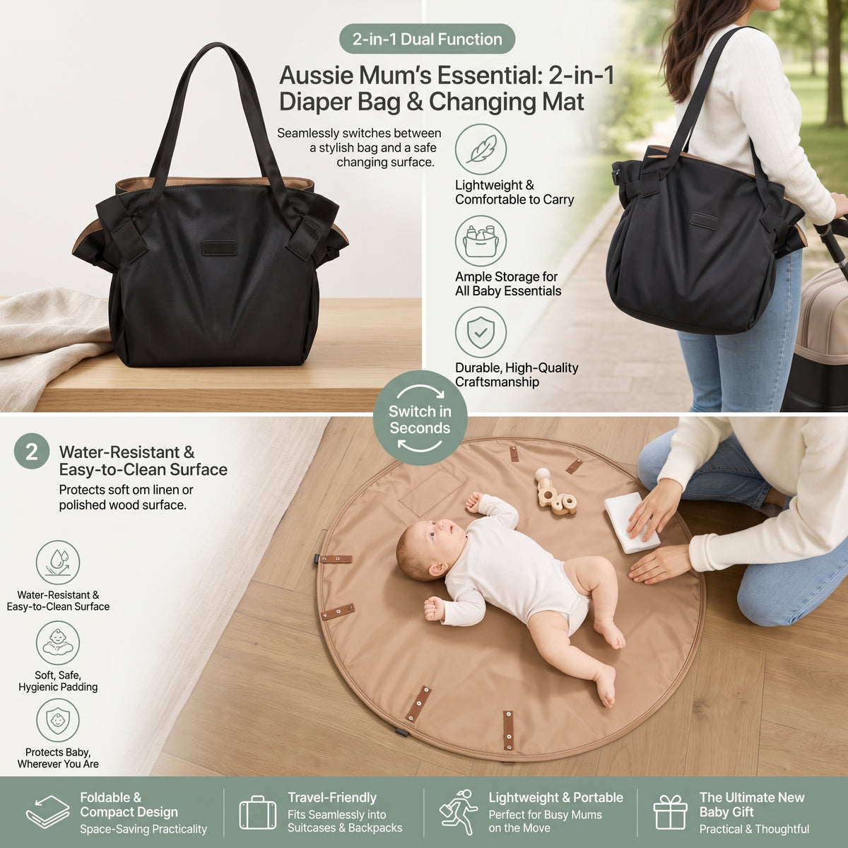 2-in-1 Foldable Baby Changing Bag & Travel Mat