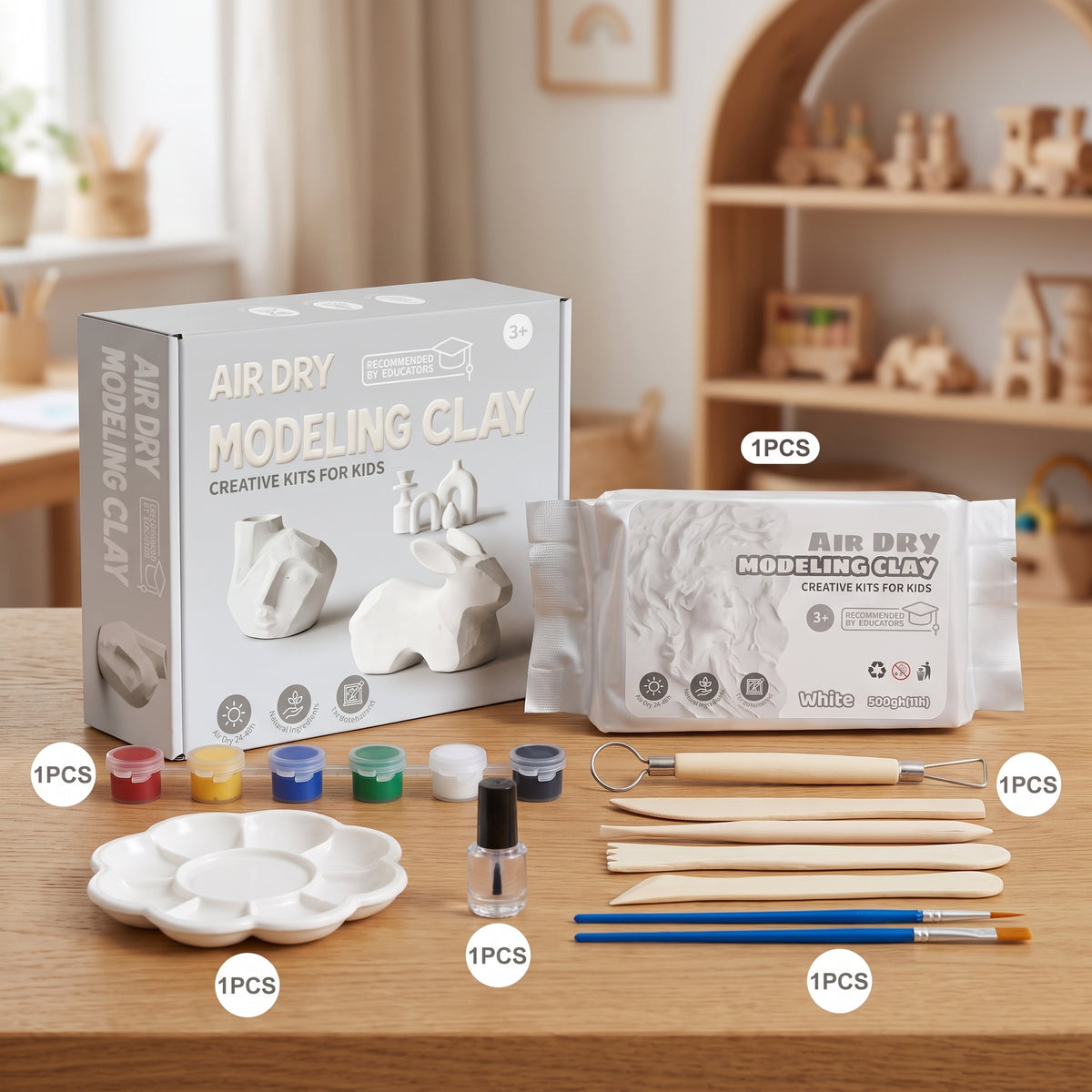 Kids Air Dry Clay Kit – 6 Colours with Sculpting Tools