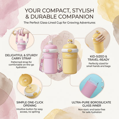 500ml Kids Insulated Glass Bottle with Carry Strap