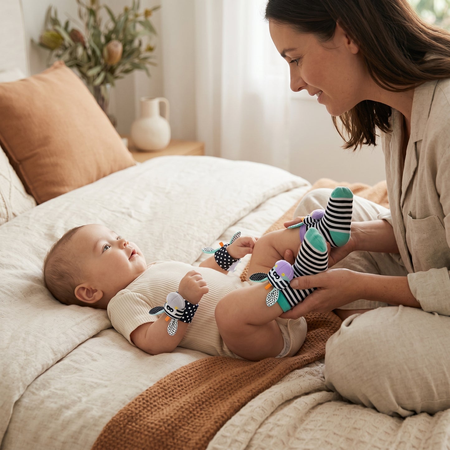 Baby Rattle Wrist and Sock Set