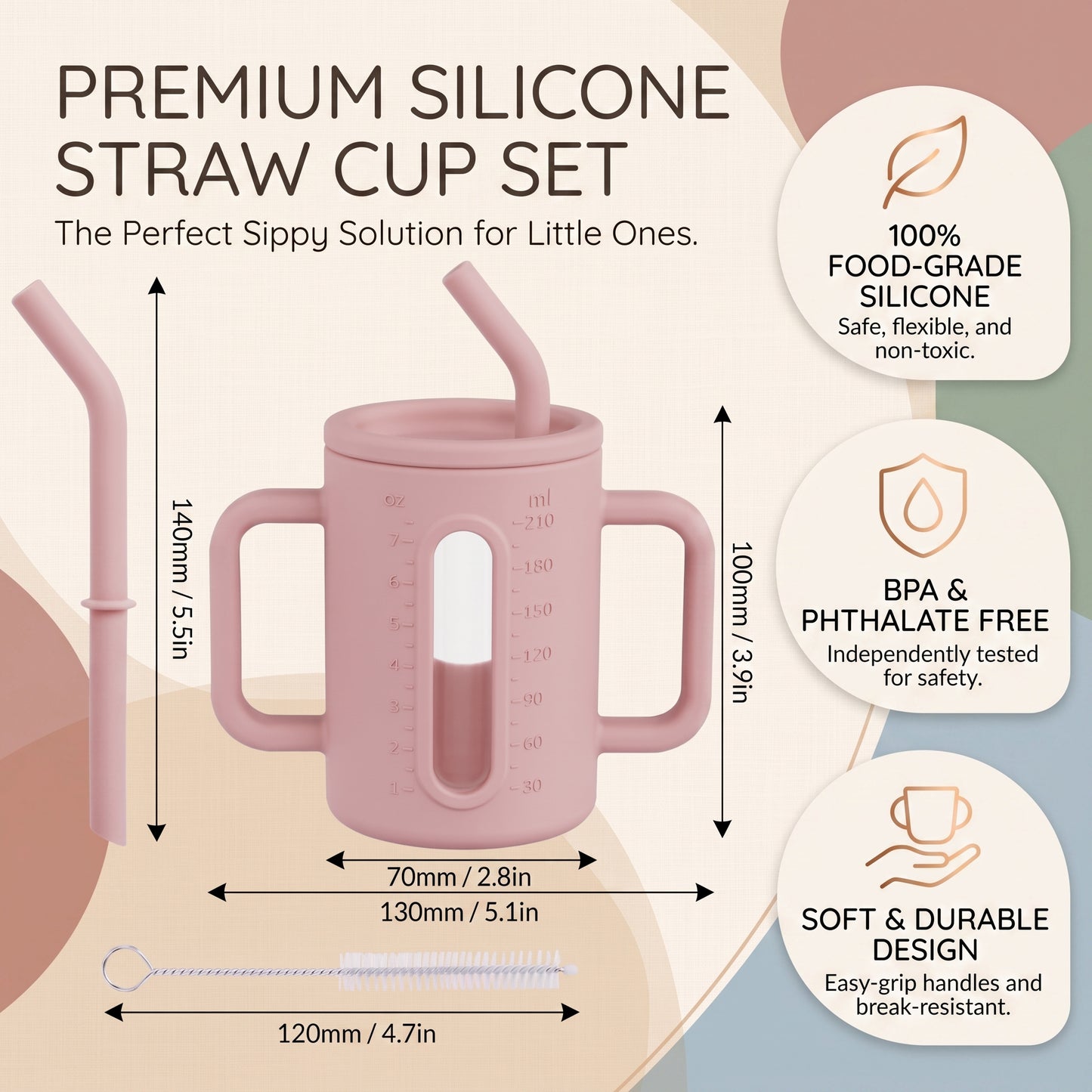 Toddler Silicone Straw Cup with Handles